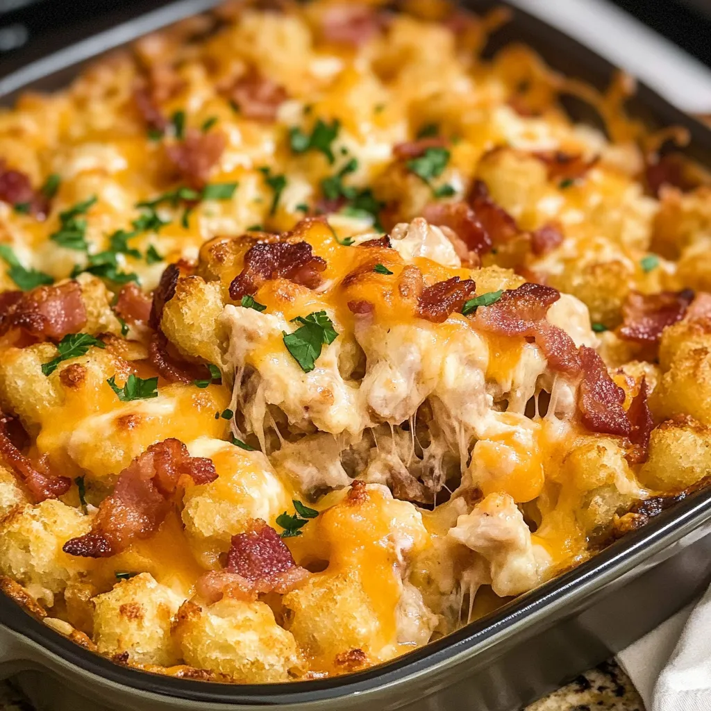 Photo of featured for Irresistibly Cheesy Chicken Bacon Ranch Tater Tot Casserole: Your New Comfort Food Obsession