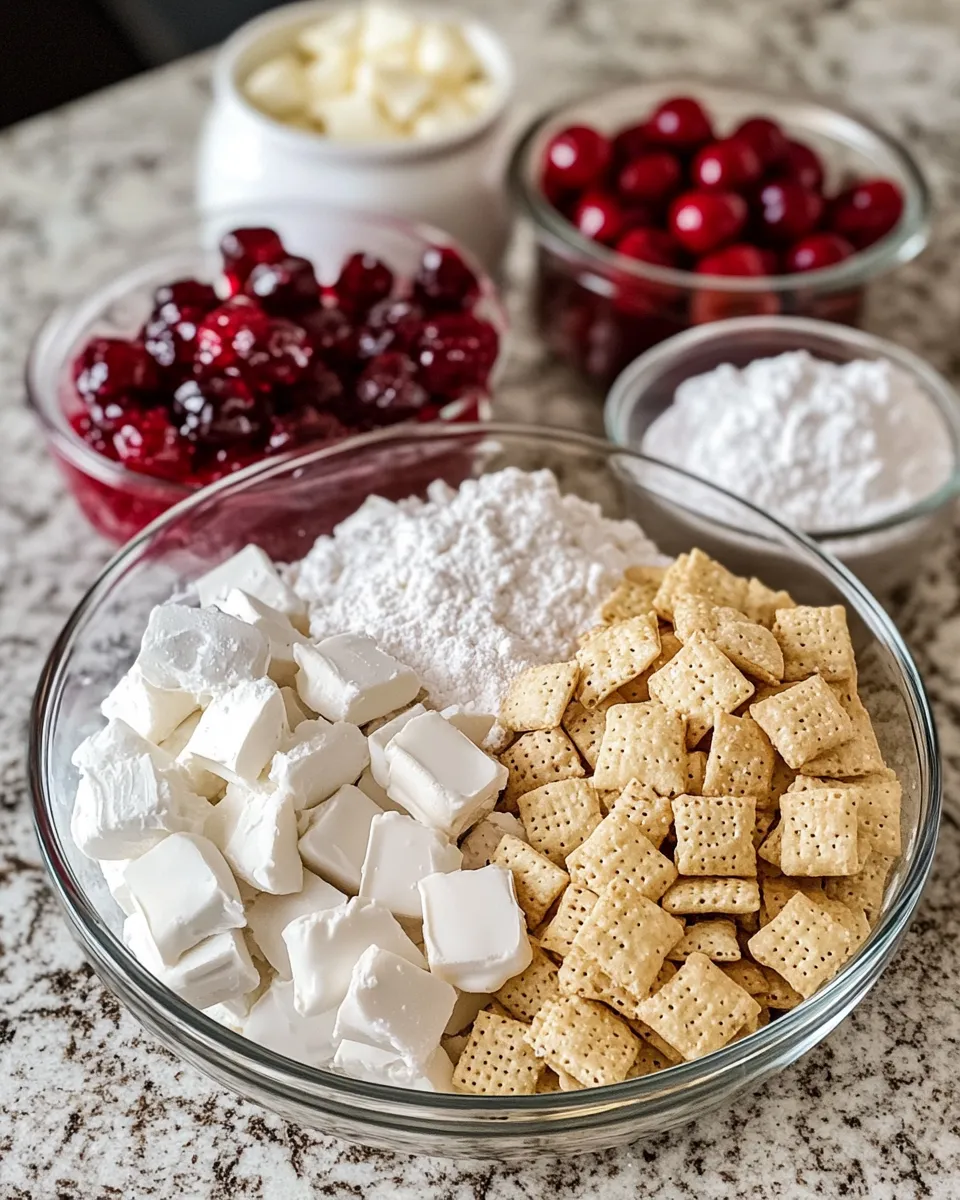 Ingredients for Cherry Cheesecake Puppy Chow: A Sweet Twist on a Classic Treat