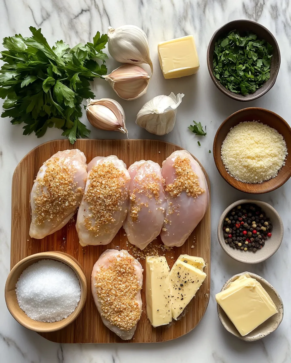 Ingredients for Crispy Parmesan Chicken Drizzled in Decadent Garlic Goodness