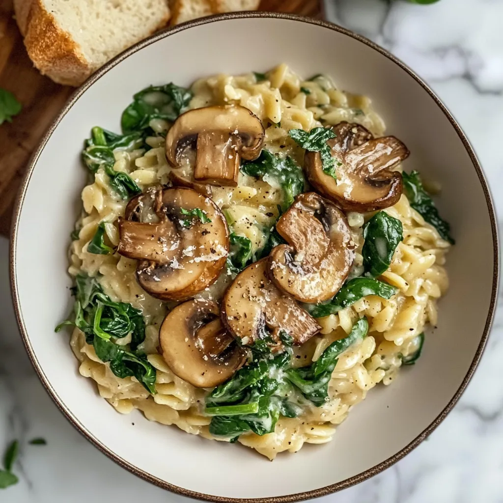Photo of featured for Savory Garlic Butter Orzo: A Delightful Dance of Mushrooms and Spinach