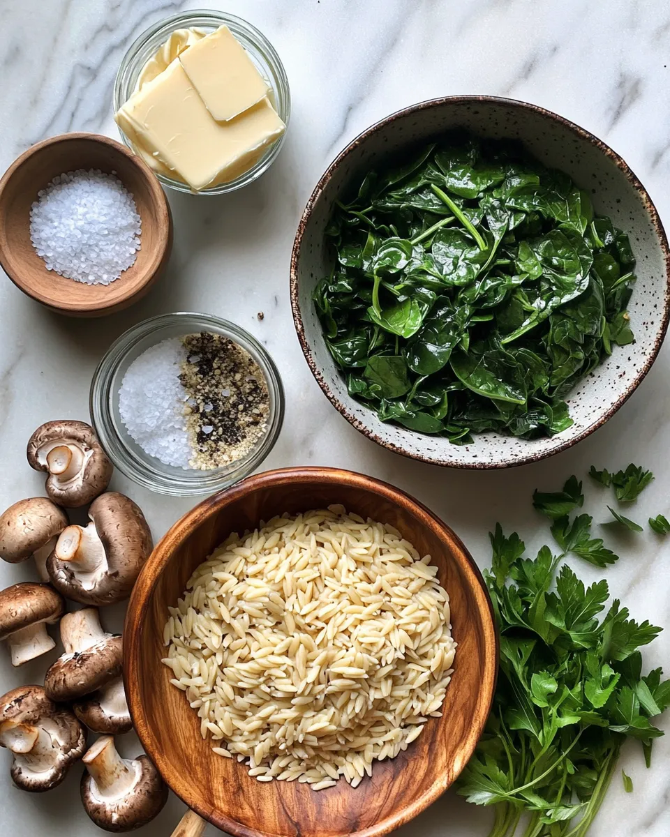 Ingredients for Savory Garlic Butter Orzo: A Delightful Dance of Mushrooms and Spinach