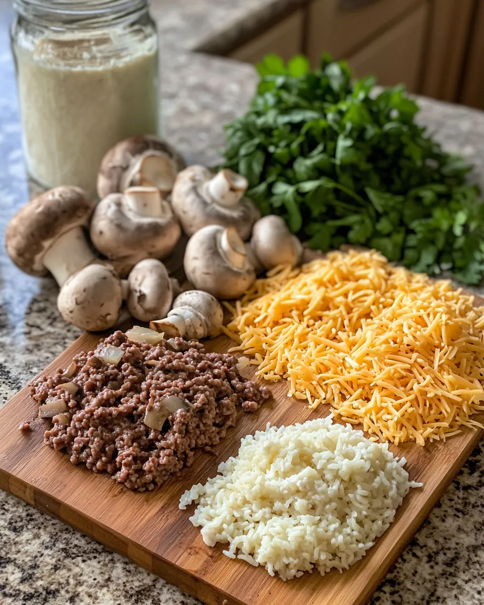 Ingredients for Savory Hamburger Mushroom Bake: A Comforting Family Favorite