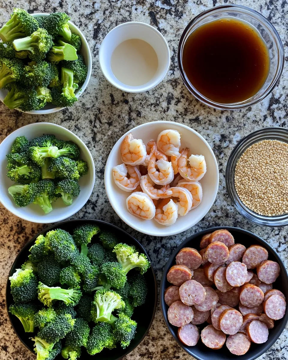 Ingredients for Sweet and Savory Delight: Honey Garlic Shrimp Sausage and Broccoli Bliss
