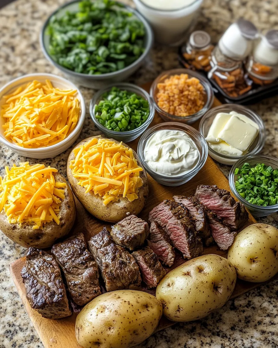 Ingredients for Ultimate Loaded Baked Potato with Cheesy Steak Bites: A Comfort Food Dream