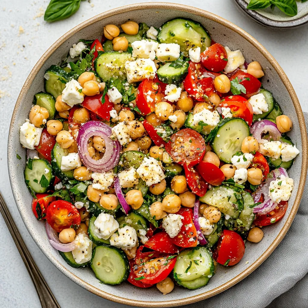 Photo of featured for Refreshing Mediterranean Chickpea Cucumber Feta Salad for a Healthy Twist