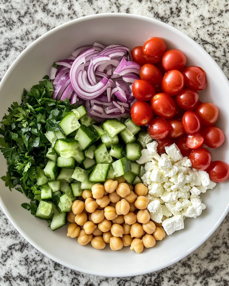 Ingredients for Refreshing Mediterranean Chickpea Cucumber Feta Salad for a Healthy Twist