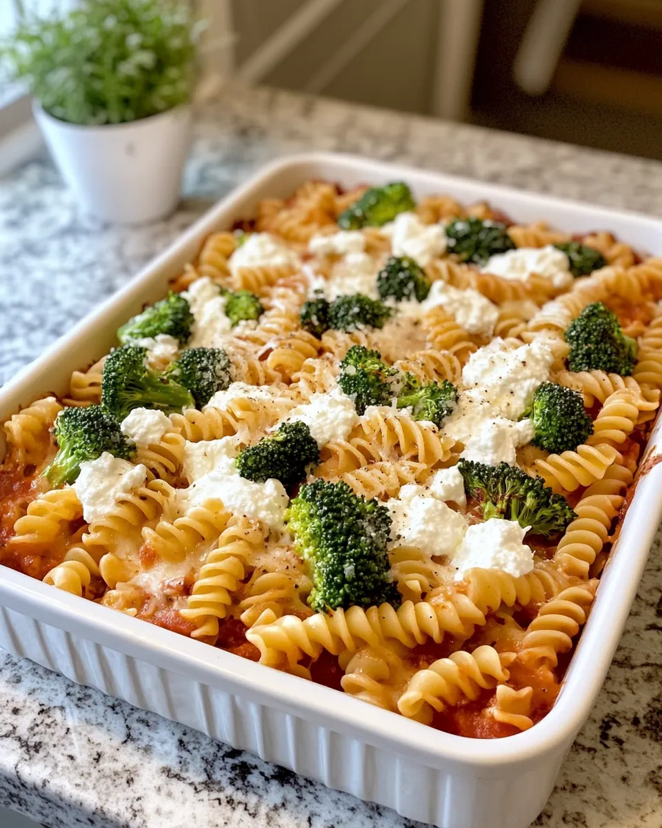 Ingredients for Effortless No-Boil Broccoli Pasta Bake: A Delicious Dinner in a Snap