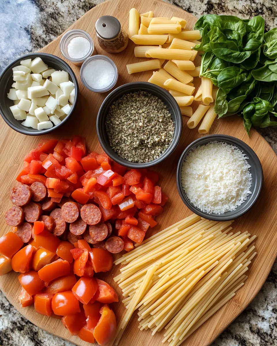 Ingredients for One Pot Smoked Sausage Pasta: The Ultimate Weeknight Wonder
