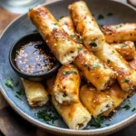 Photo of featured for Crispy Oven Fried Feta Rolls Drizzled with Sweet Chili Honey Magic