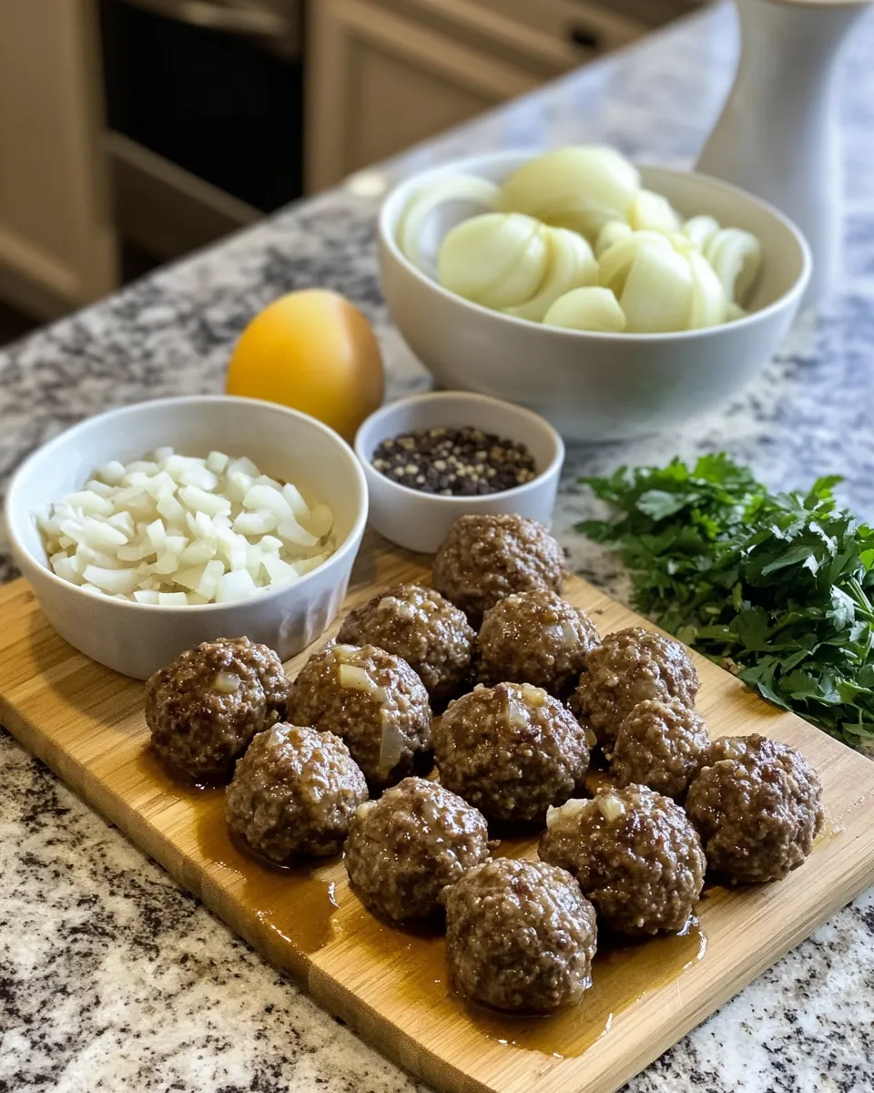 Ingredients for Savory Salisbury Steak Meatballs Smothered in Beefy Onion Gravy