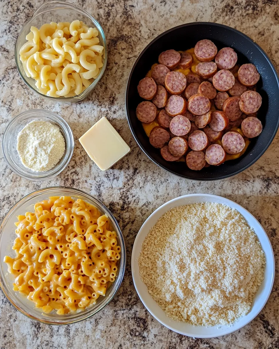 Ingredients for Creamy Smoked Sausage Mac and Cheese Pasta: A Comfort Food Classic Reinvented