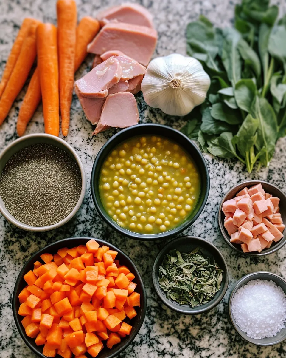 Ingredients for Hearty Comfort in a Bowl: Split Pea Soup with Ham