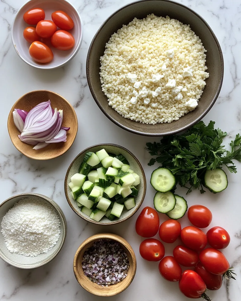 Ingredients for Fresh and Flavorful Spring Couscous Salad with Feta Vinaigrette