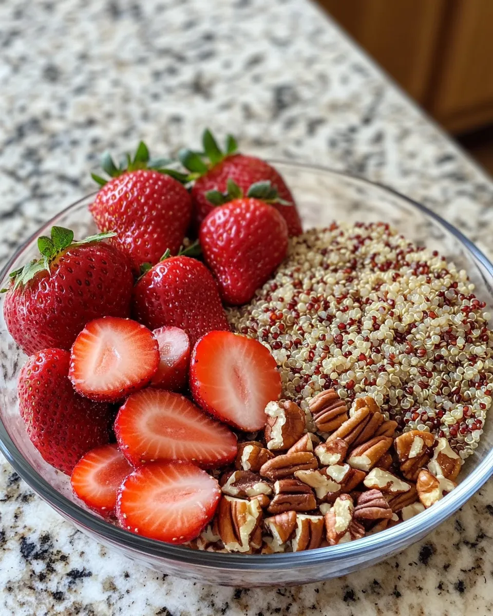 Ingredients for Sweet Meets Savory: Strawberry Quinoa Salad with Pecan Brittle Delight