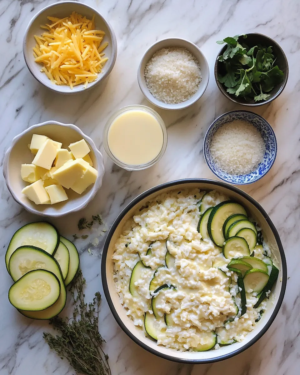 Ingredients for Deliciously Cheesy Zucchini and Rice Gratin: A Comforting Summer Delight