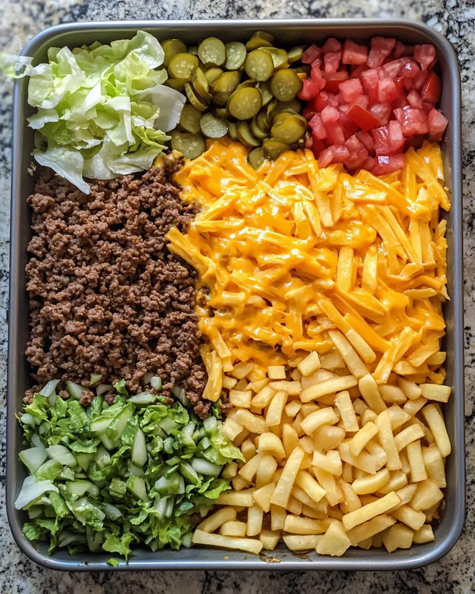 Ingredients for Ultimate Cheeseburger French Fry Bake: A Comfort Food Dream Come True