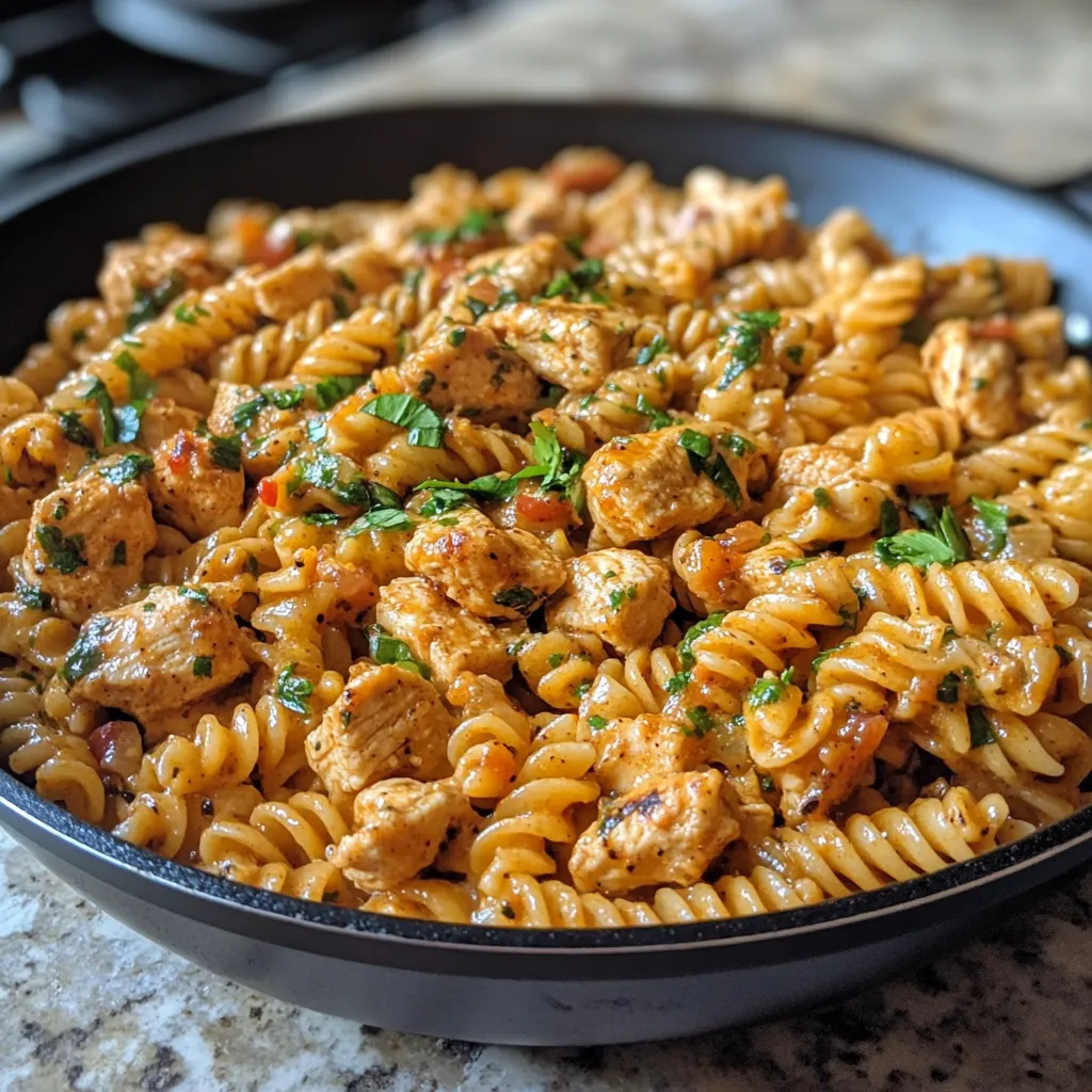 Photo of featured for Savor the Flavor: Cheesy Cajun Garlic Chicken Rotini Skillet Delight