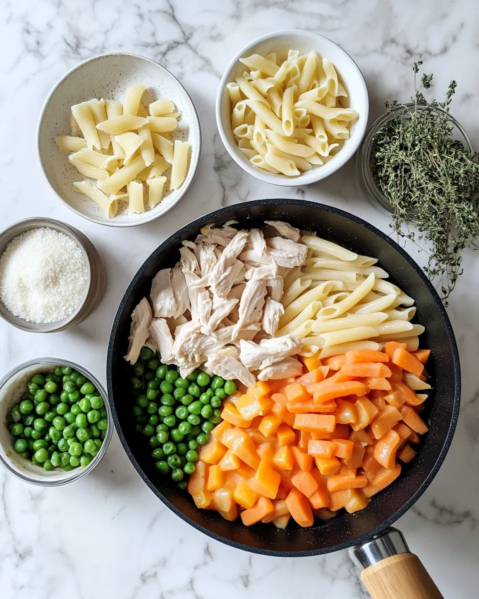 Ingredients for Creamy Chicken Pot Pie Pasta: A Cozy Twist on a Classic Favorite