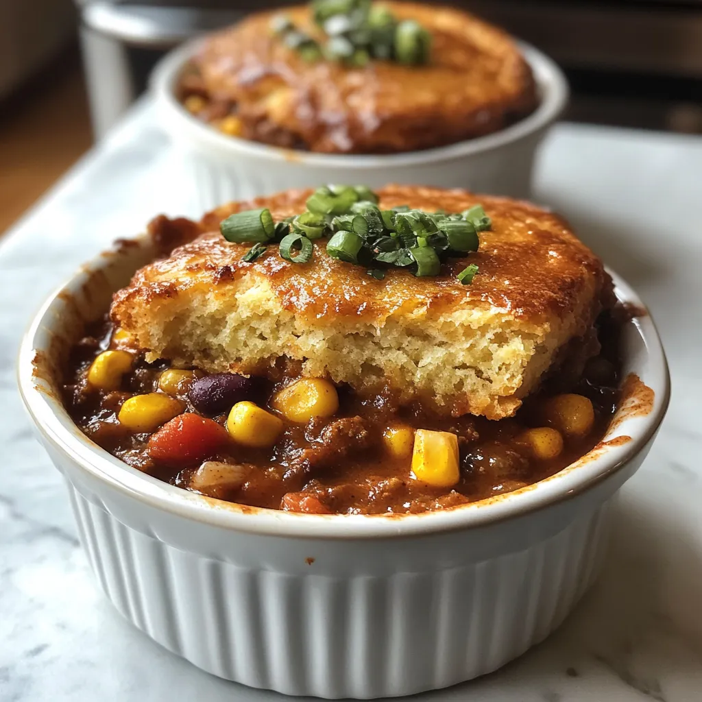Photo of featured for Hearty Cornbread-Topped Chili Pot Pies: A Cozy Comfort Food Delight