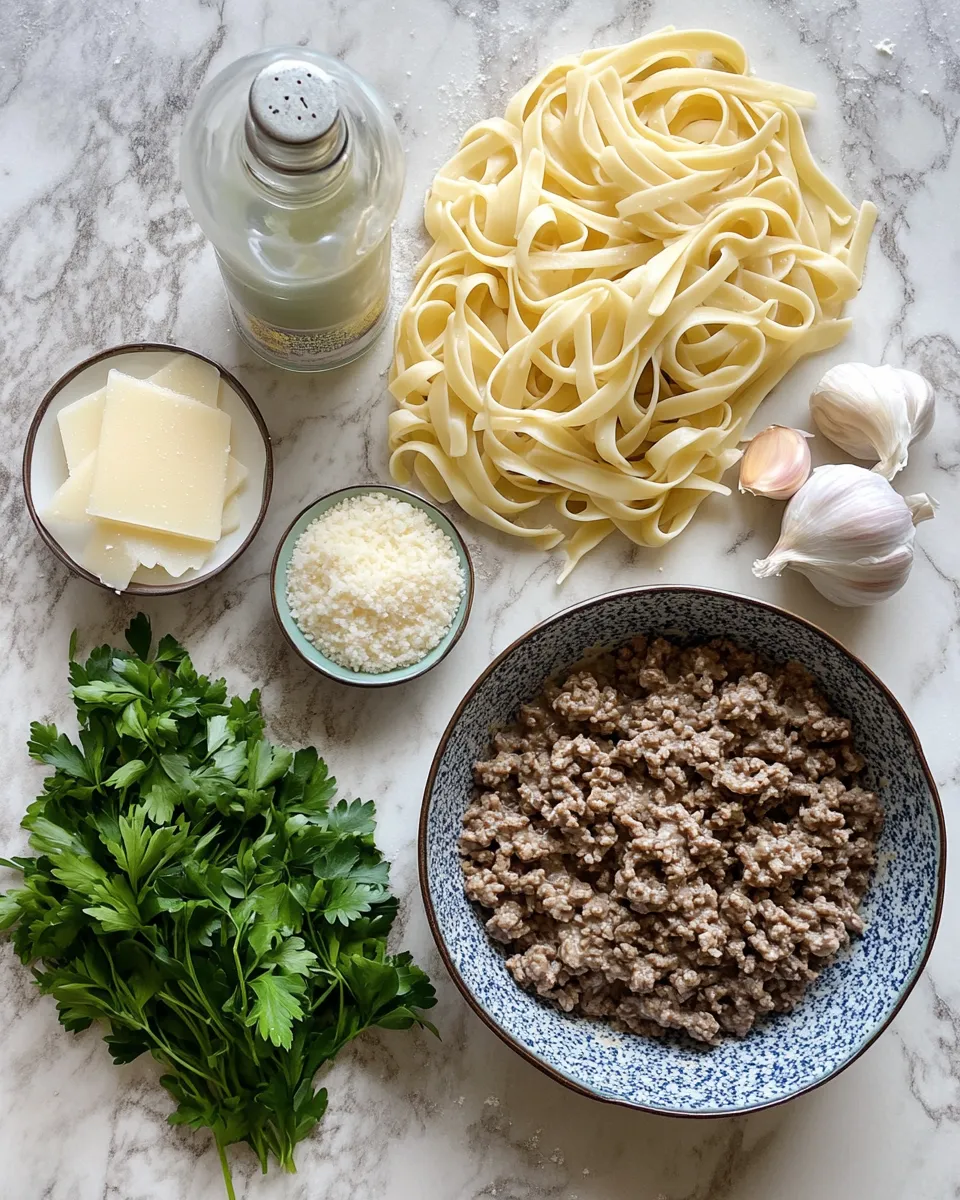 Ingredients for Indulge in Creamy Garlic Beef Pasta: A Comforting Delight for Your Dinner Table