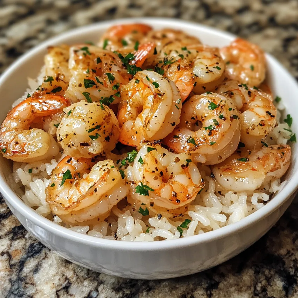 Photo of featured for Indulge in Velvety Creamy Garlic Butter Shrimp Served Over Fluffy Steamed Rice