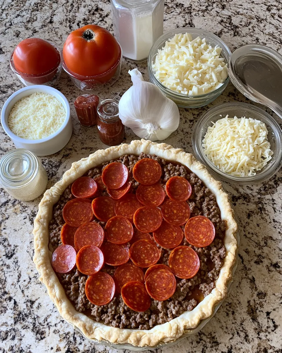 Ingredients for Savory Layers: Indulge in Deep Hamburger Beef Sausage & Pepperoni Pie