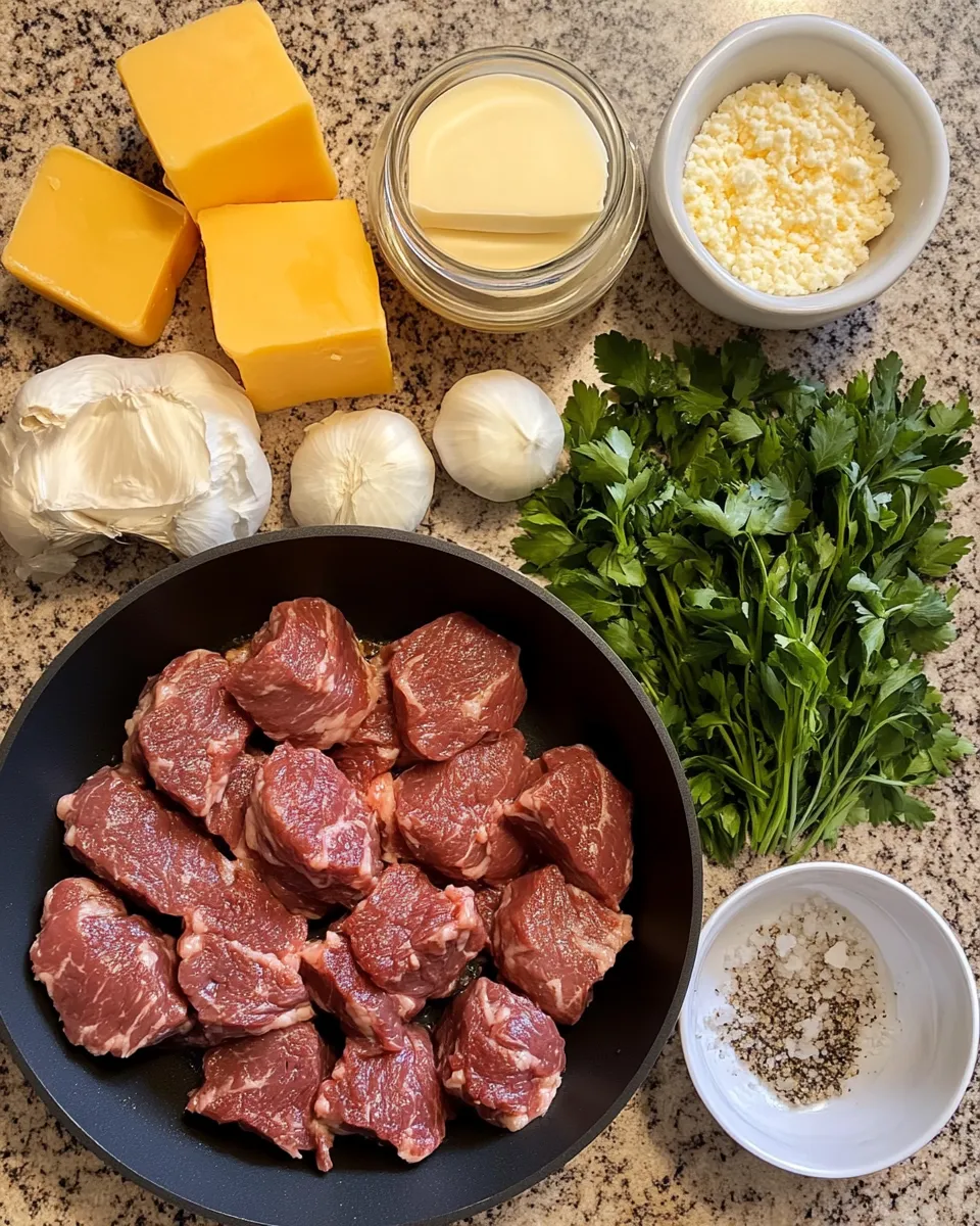 Ingredients for Sizzle and Spice: Irresistible Garlic Butter Steak Bites with Chipotle Cheddar