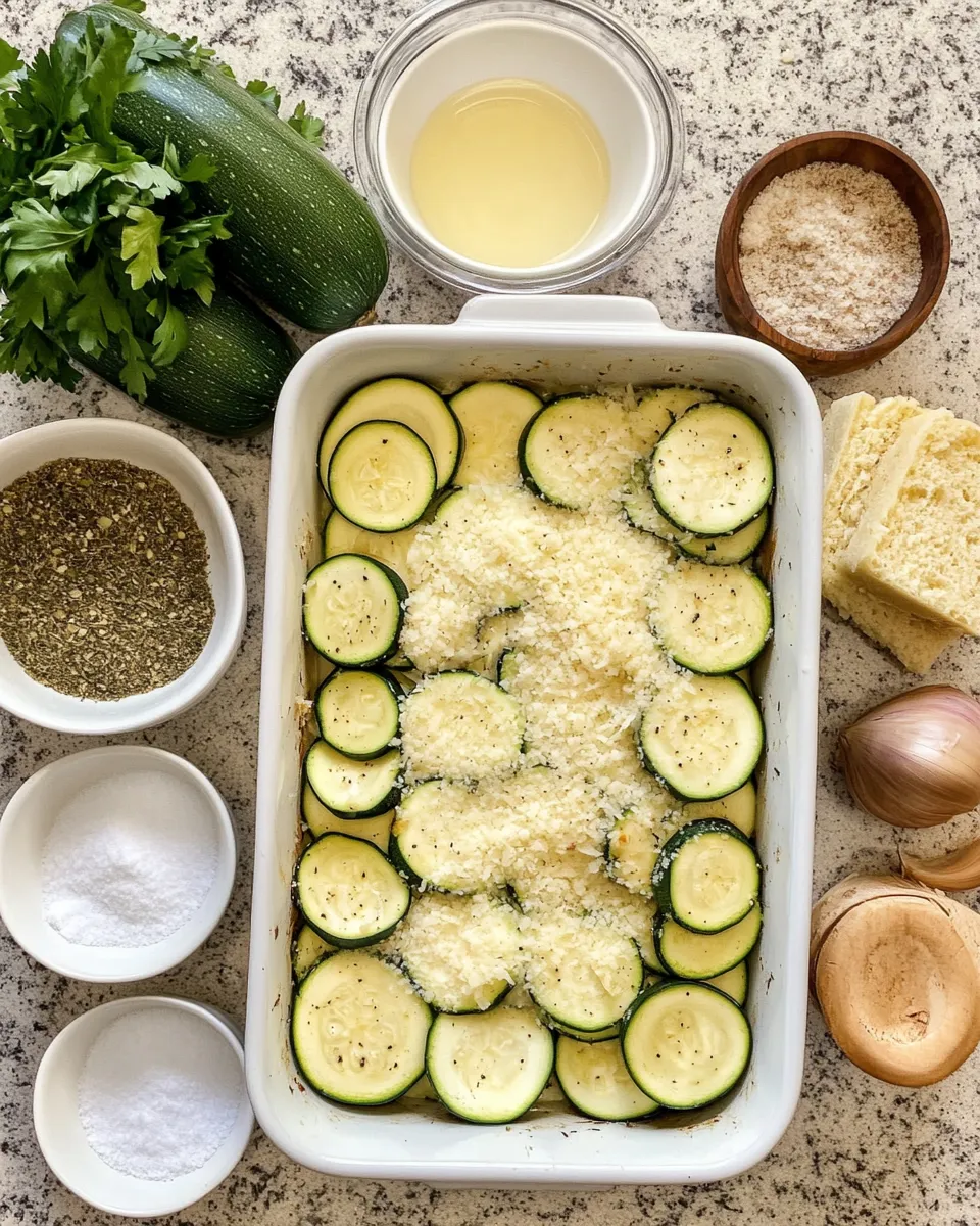 Ingredients for Savory Garlic Parmesan Zucchini Casserole: A Delightful Twist on a Classic Comfort Dish