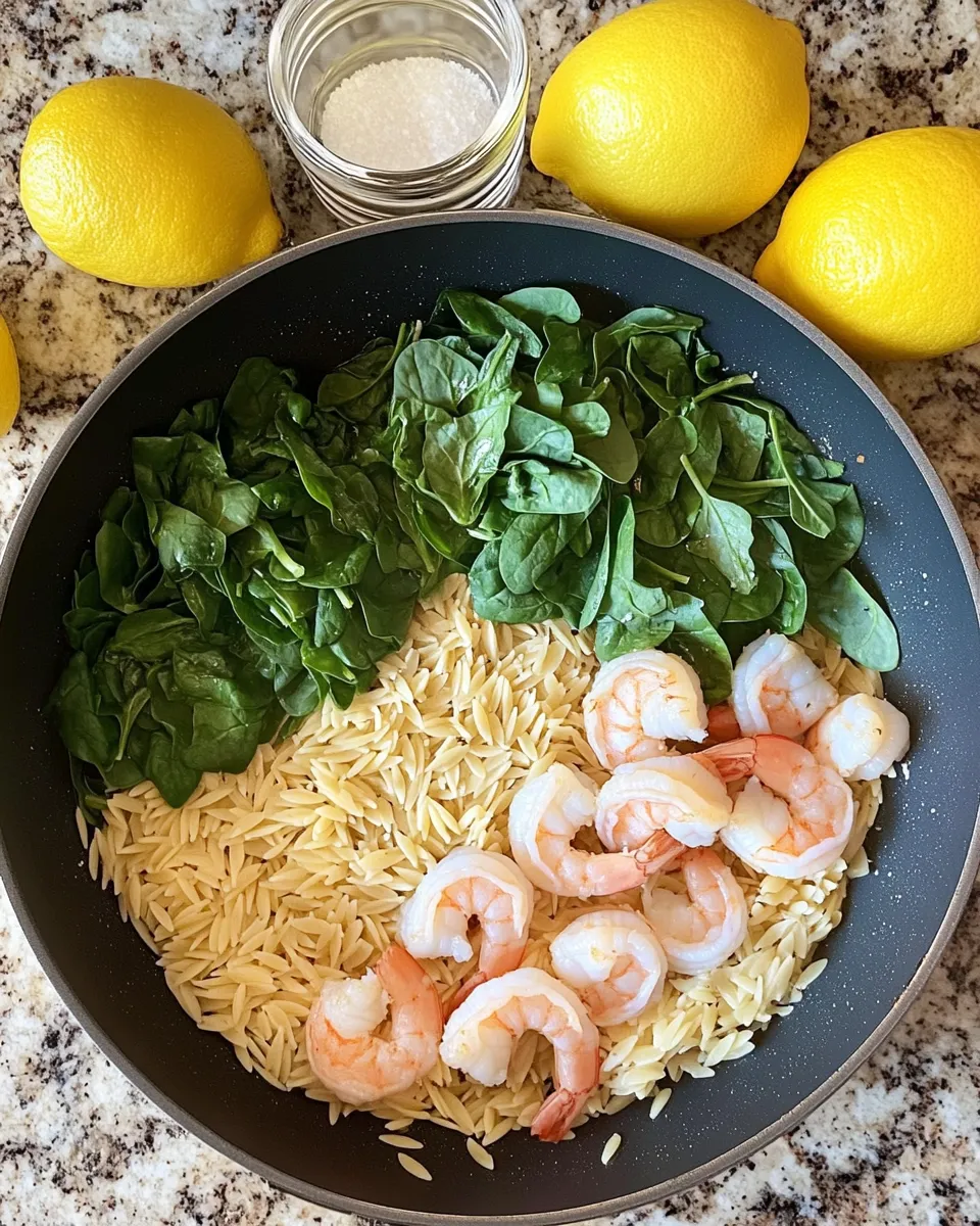Ingredients for Zesty Lemon Garlic Shrimp Orzo with Spinach: A Flavorful One-Pan Delight