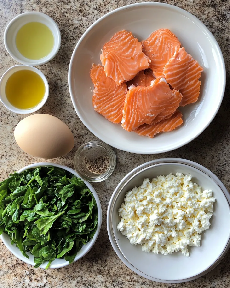 Ingredients for Savory Mediterranean Salmon Cakes with Spinach and Feta Delight