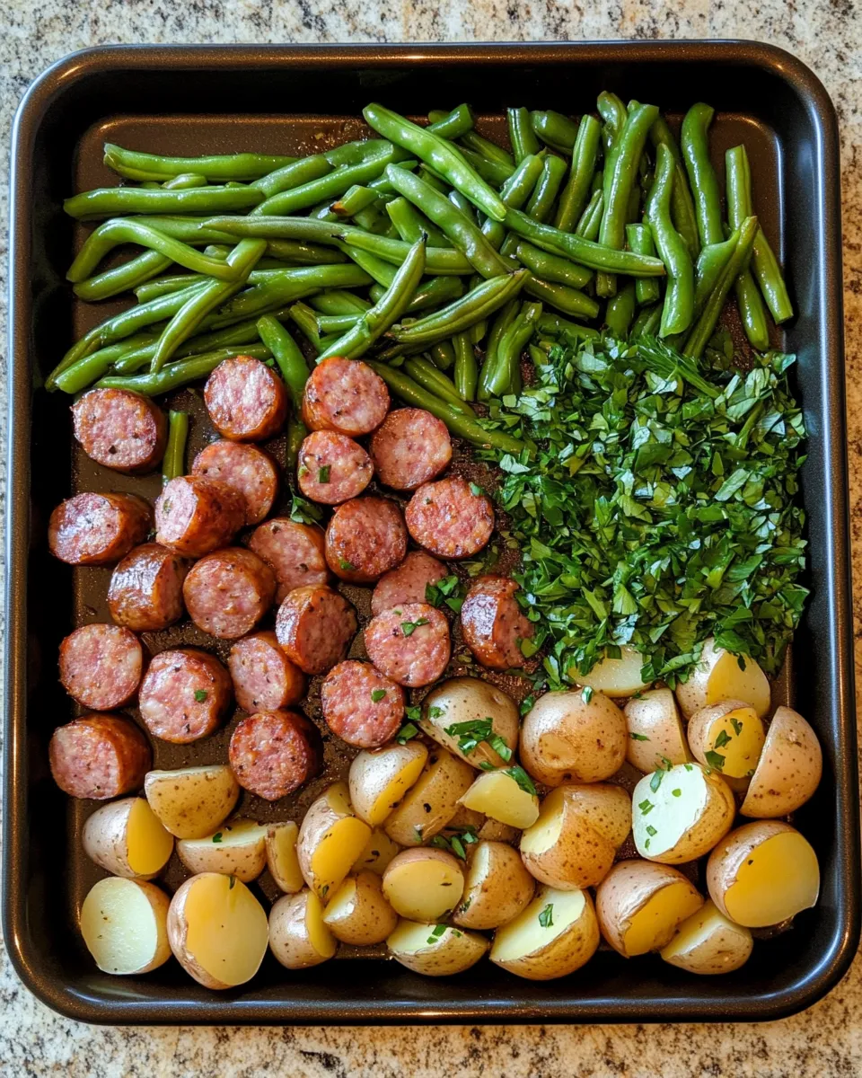 Ingredients for One-Pan Wonder: Savory Sausage with Green Beans and Potatoes