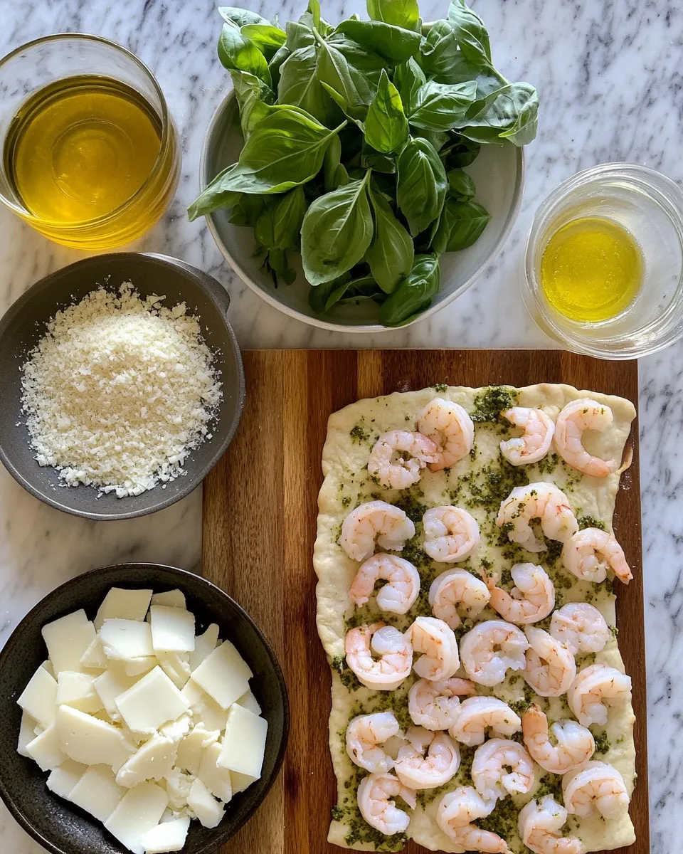 Ingredients for Savor the Flavor: Pesto Shrimp Flatbread with Mozzarella Delight