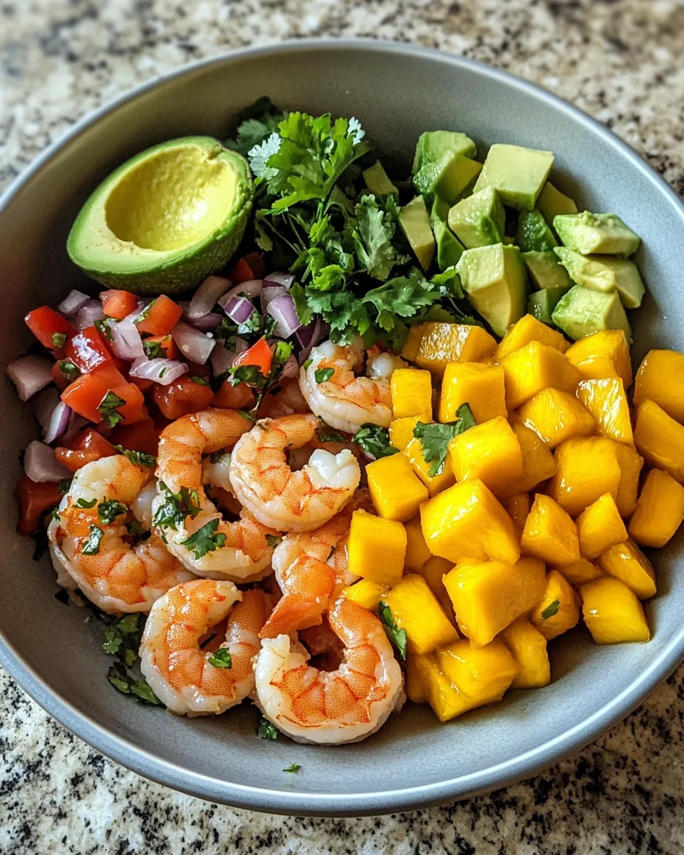 Ingredients for Delight in Freshness: Shrimp and Avocado Bowls Topped with Zesty Mango Salsa