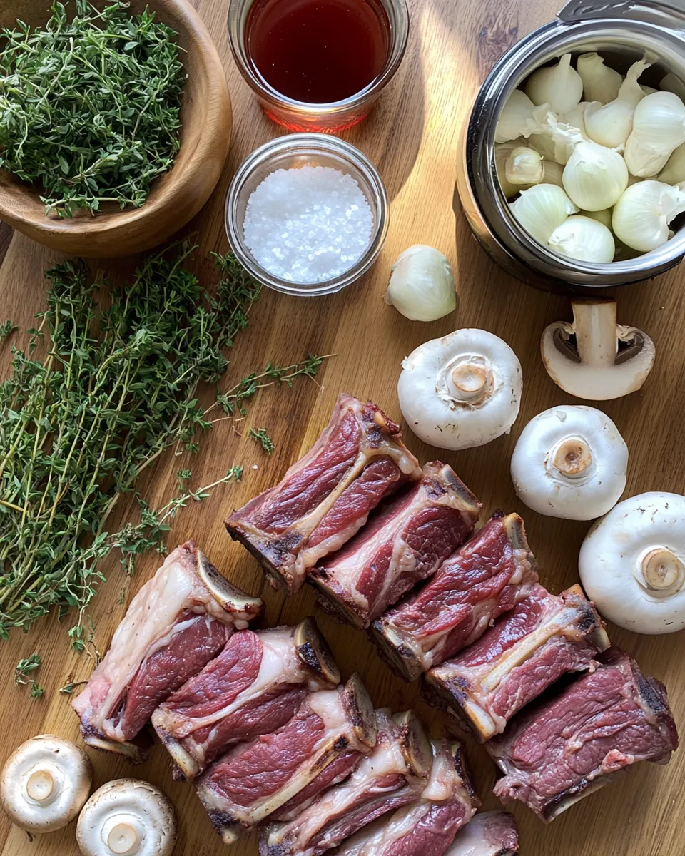 Ingredients for Melt-in-Your-Mouth Slow Braised Beef Short Ribs with Organic Mushrooms
