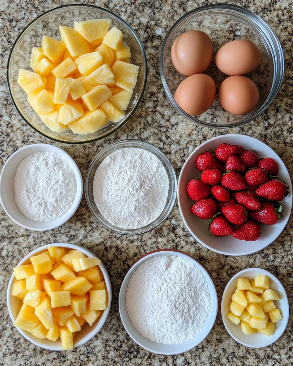 Ingredients for Tropical Bliss: Indulge in Strawberry Pineapple Pound Cake Delight