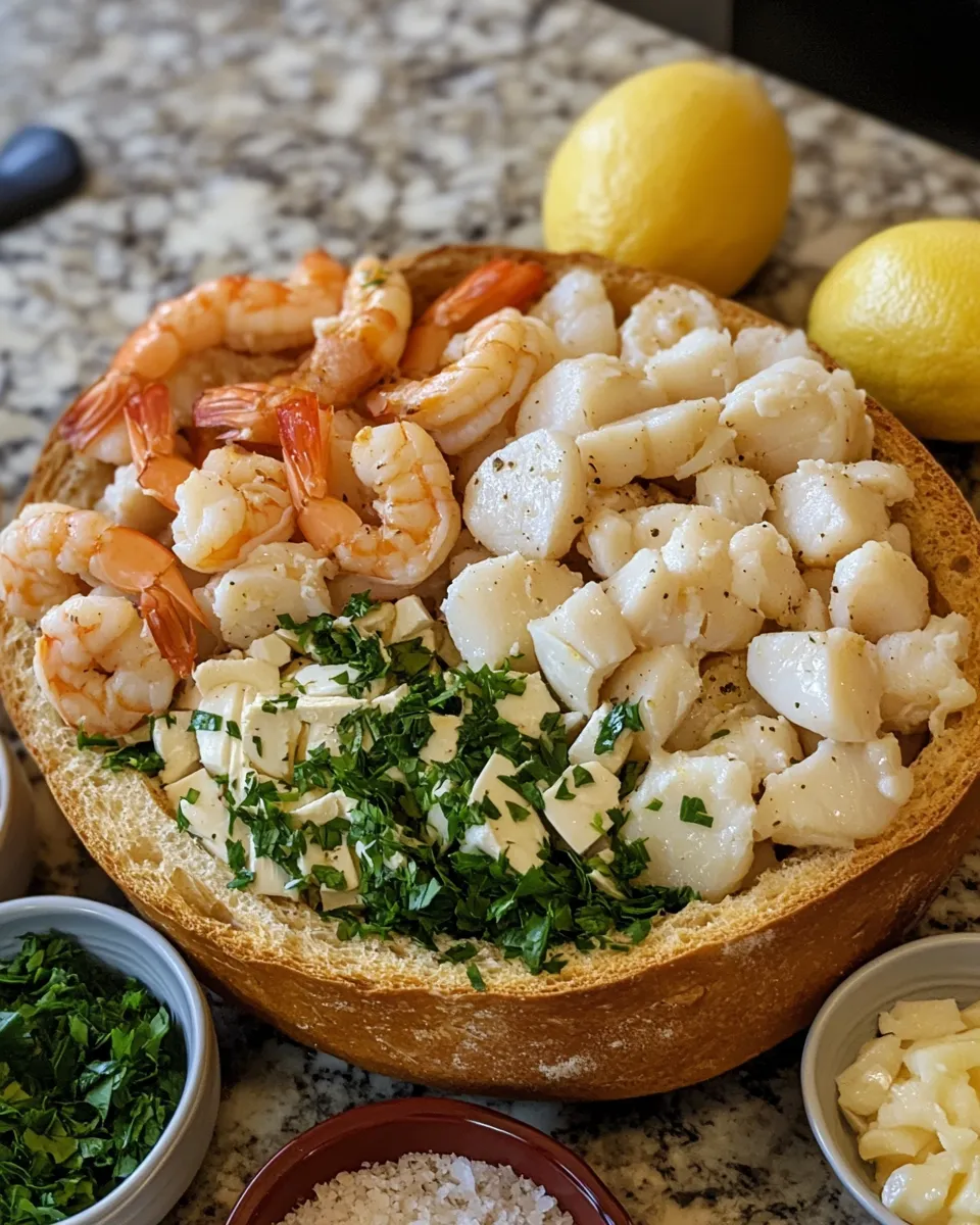 Ingredients for Dive into Deliciousness: Irresistible Stuffed Seafood Bread Bowl Recipe