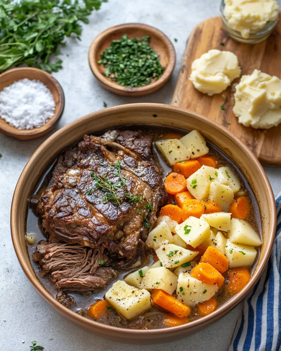 Ingredients for Melt-in-Your-Mouth Tender Pot Roast with Creamy Mashed Potatoes