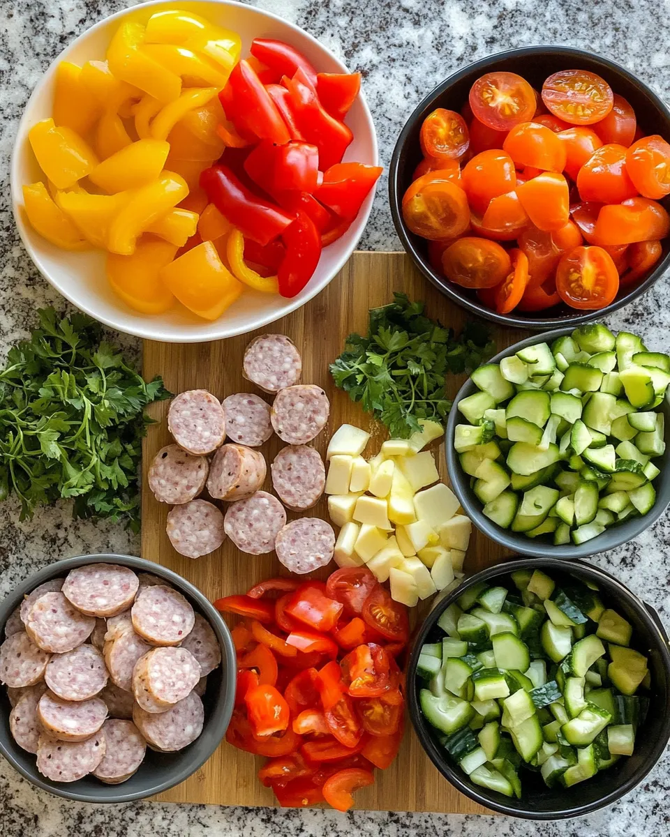 Ingredients for Crispy Air Fryer Chicken Sausage and Veggies for a Quick Weeknight Dinner