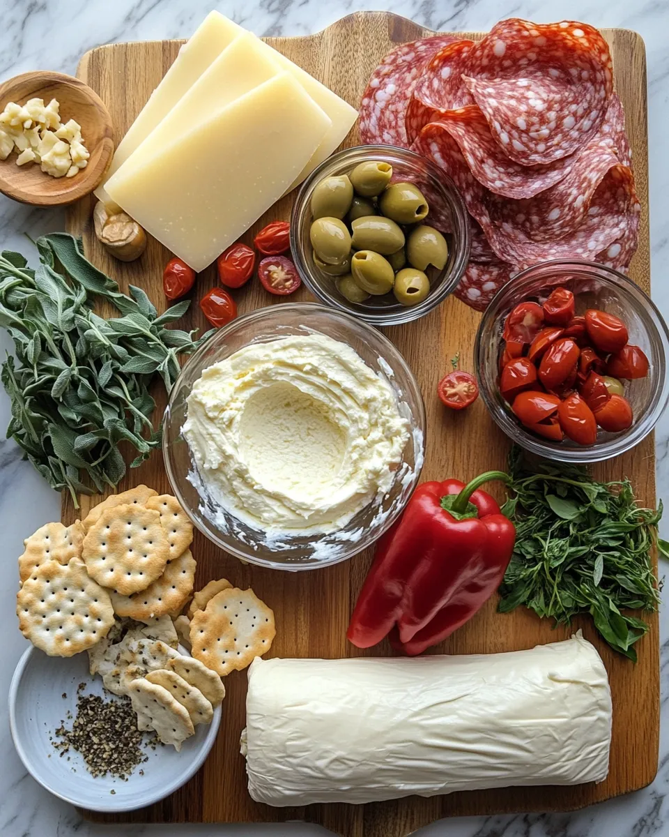 Ingredients for Unwrap Flavor: The Irresistible Antipasto Cream Cheese Log Delight