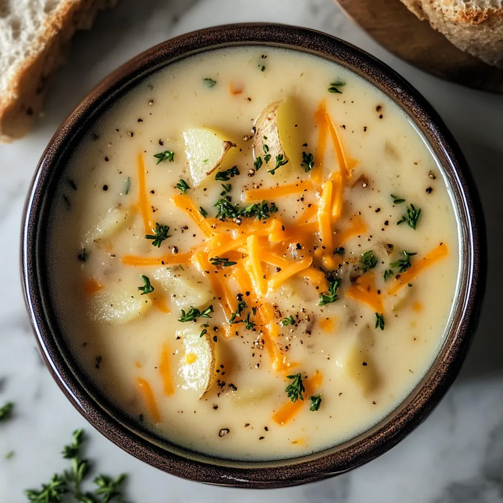 Photo of featured for Creamy Cheddar Garlic Herb Potato Soup: A Cozy Bowl of Comfort