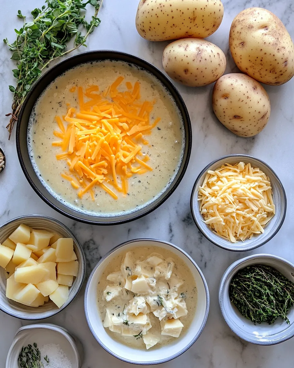 Ingredients for Creamy Cheddar Garlic Herb Potato Soup: A Cozy Bowl of Comfort