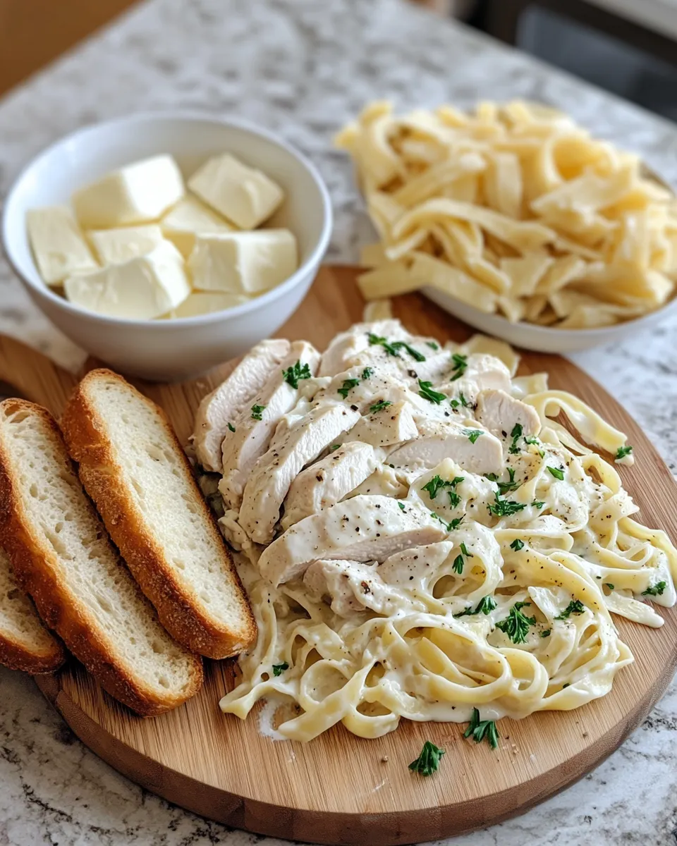 Ingredients for Indulge in Creamy Chicken Alfredo with Irresistible Garlic Bread Delight