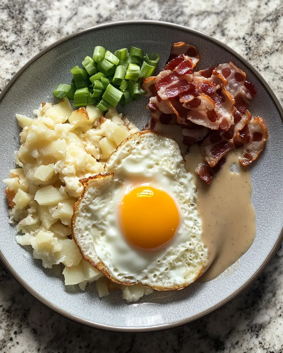 Ingredients for Savor the Morning: Egg Topped Hash Browns with Decadent Bacon Gravy