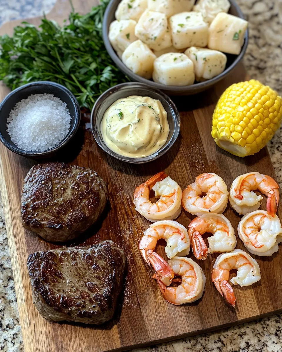 Ingredients for Decadent Delight: Filet Mignon Topped with Shrimp and Lobster Cream Sauce