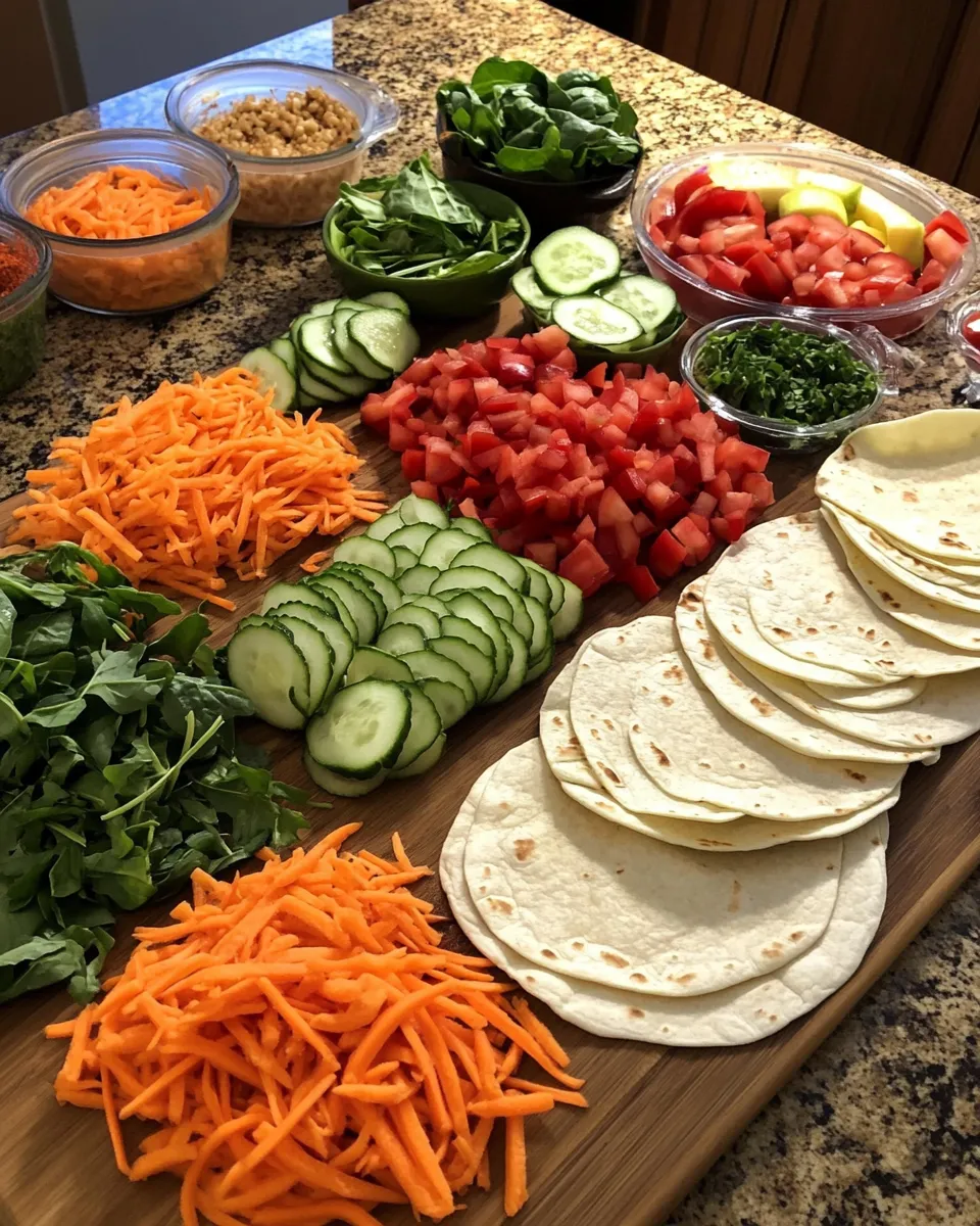 Ingredients for Colorful Fresh Vegetable Tortilla Roll Ups: A Delightful Crunch in Every Bite
