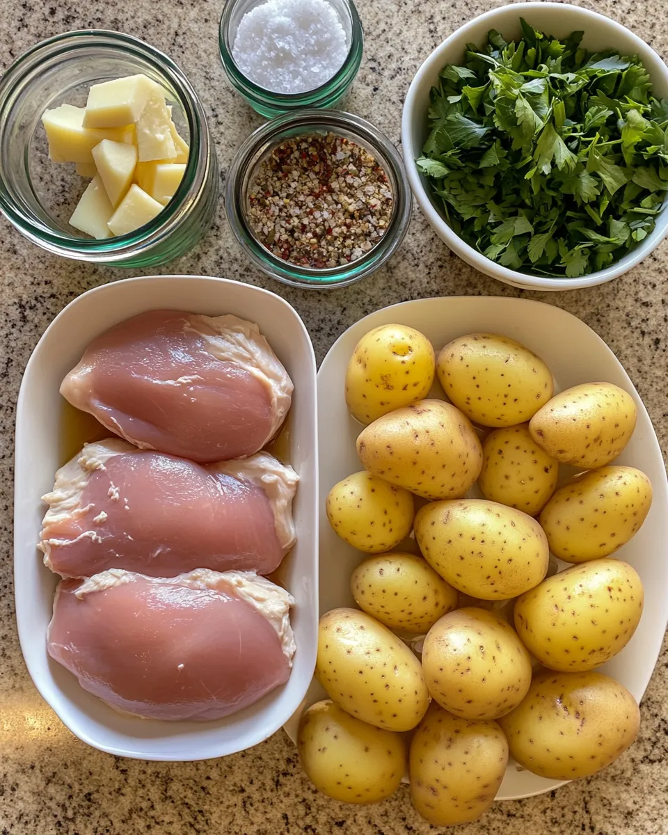 Ingredients for Savory Simplicity: Garlic Parmesan Crockpot Chicken and Potatoes Made Easy