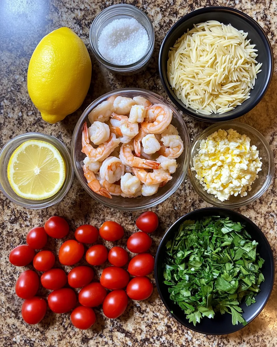Ingredients for Zesty Lemon Feta Orzo Shrimp: A Delightful Seafood Escape