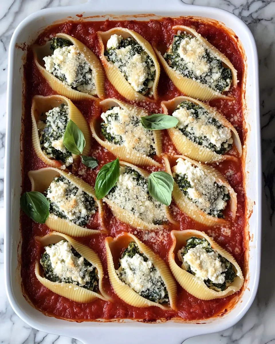Ingredients for Irresistibly Cheesy Spinach and Ricotta Stuffed Shells: A Comfort Food Delight