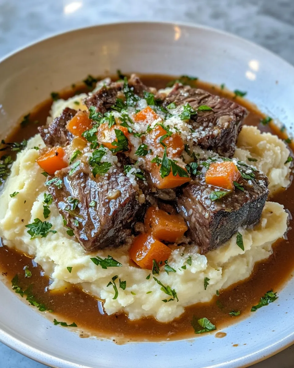 Ingredients for Heavenly Tender Short Rib Ragu Poured Over Creamy Parmesan Mashed Potatoes