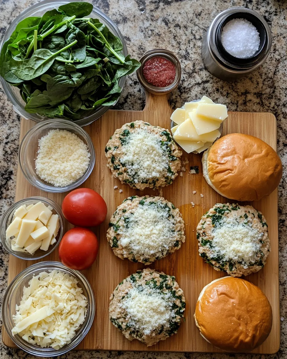 Ingredients for Savor the Flavor: Irresistible White Cheddar Spinach Chicken Burgers